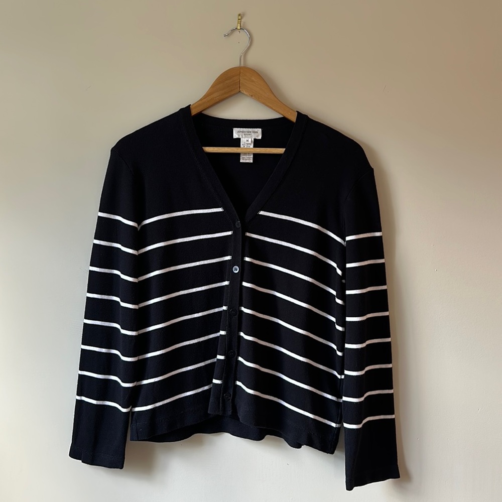 Jones New York Sport Striped 100% Cotton Cardigan, Size Medium